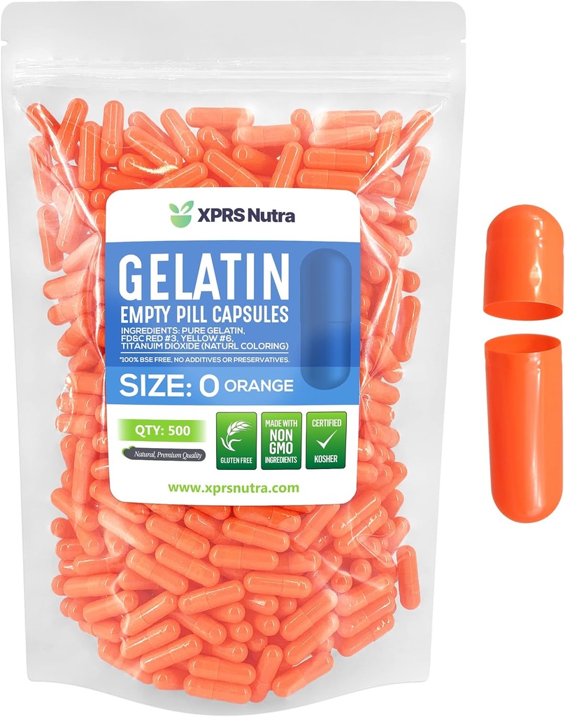 XPRSのNutraのサイズ0の空のカプセル- 500の計算の空のゼラチンのカプセル-Pills DIYのカプセルの詰物-Do-It-Yourselfの補足のための純粋な牛のゲルの帽子(オレンジ)