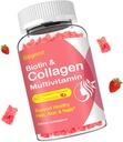 Collagen Gummies for Women Men, Women Over 50, Collagen Peptides Protein Type I,II,III,V,X with Biotin Keratin Vitamin C A D E B12 K2 for Skin Hair Nails Immunity Energy 60 Strawberry Flavored Gummies