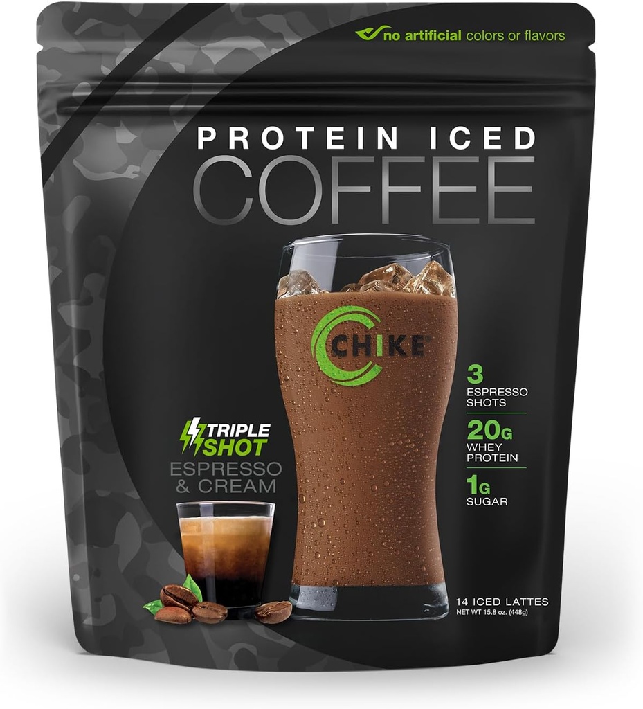 CHIKE Triple Shot Espresso & Cream Protein Iced Coffee, 20 G Protein, 3 Shots Espresso, 1 G Sugar, Keto Friendly and Gluten Free, 14 Servings (15.8 Ounce)…