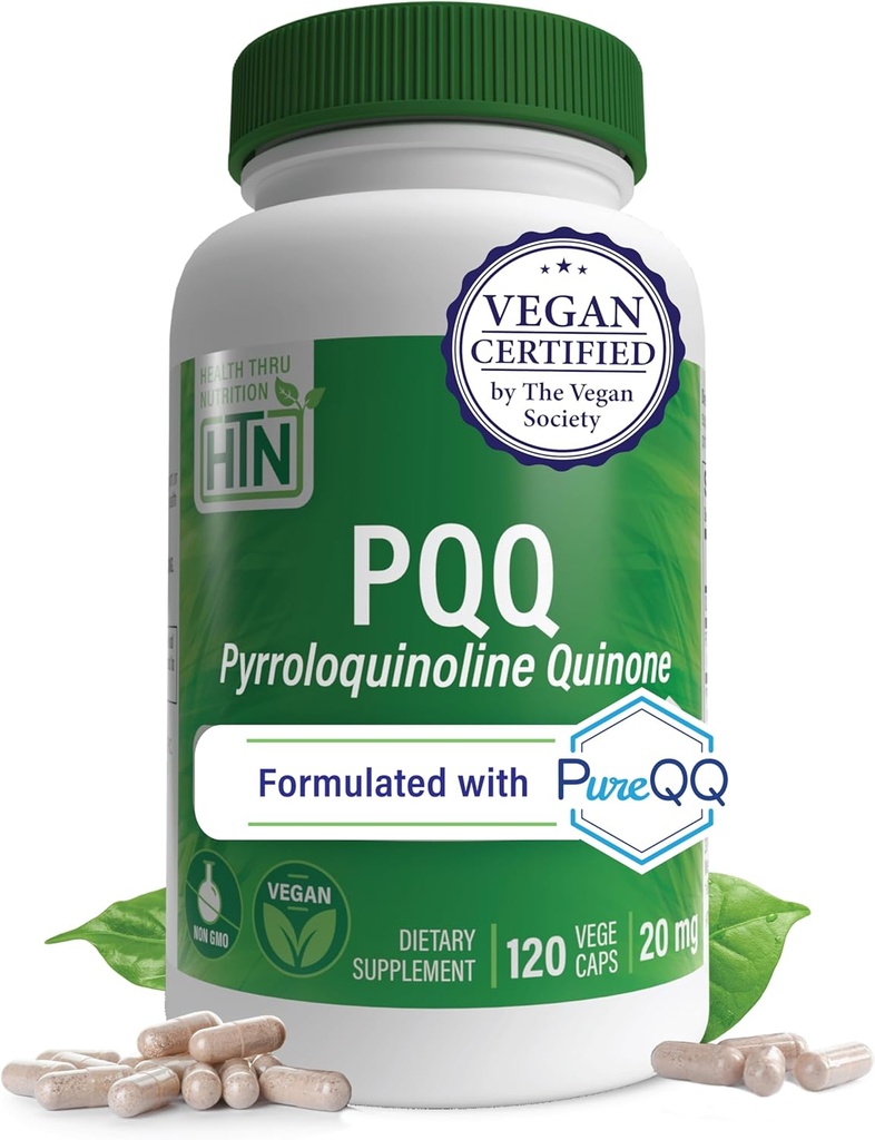 Health Thru Nutrition PQQ20mg 120はPyrroloquinoline QuinoneをPureQQとして提供 | Mitochondrial Biogenesisを促進 | 認定ビーガン | 非GMOグルテンフリーカプセル| クリーンラベルPQQ サプリメント