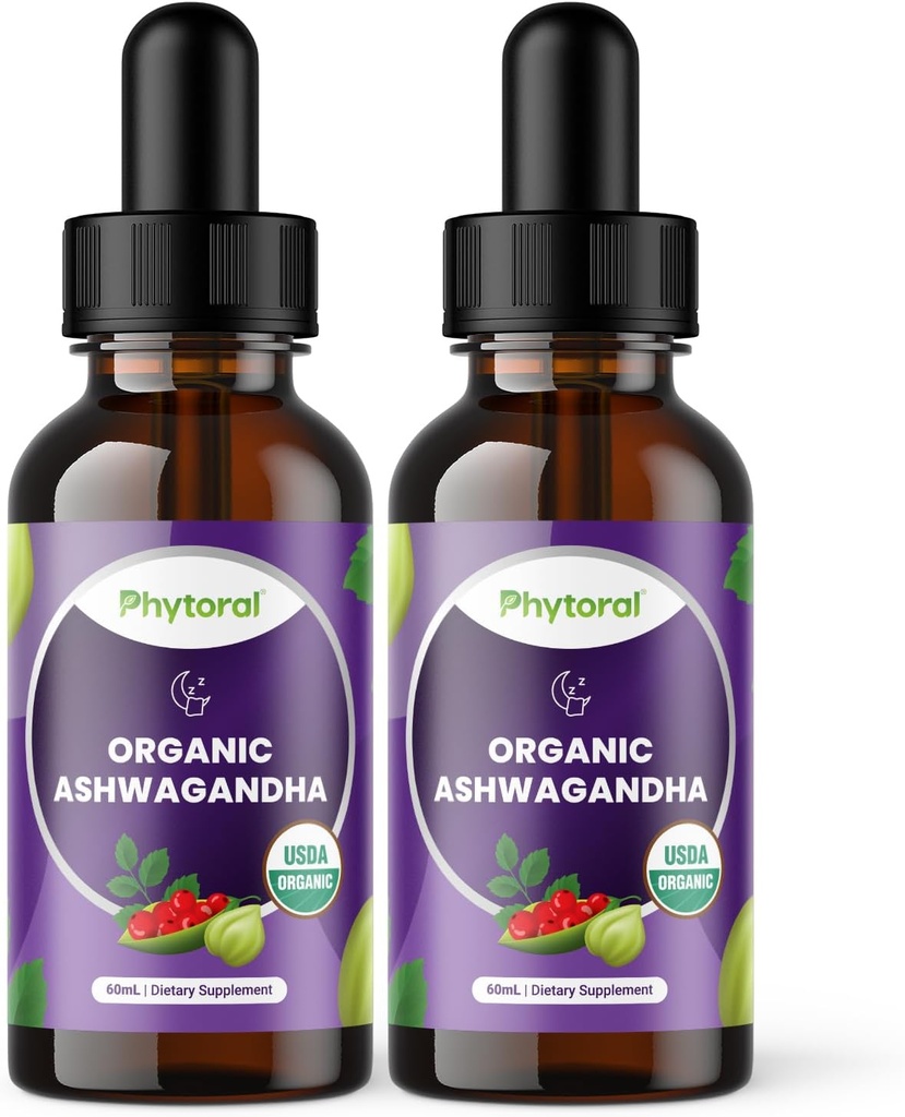 Phytoral Organic Ashwagandha 液体は大人のために低下します - エネルギーおよび気分のサポートのための強力な液体 Ashwagandha の根のエキス - Tincture ビーガン非GMOグルテンフリー & アルコールフリー (240 サービング)