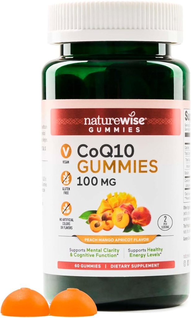 NatureWise CoQ10グミー100mg - ピーチマンゴーフレーバー - 心の健康と抗酸化活動のためのサプリメント - ペクチンベース、ビーガン、大豆、グルテンフリー、非GMO - 60カウント[1ヶ月の供給]