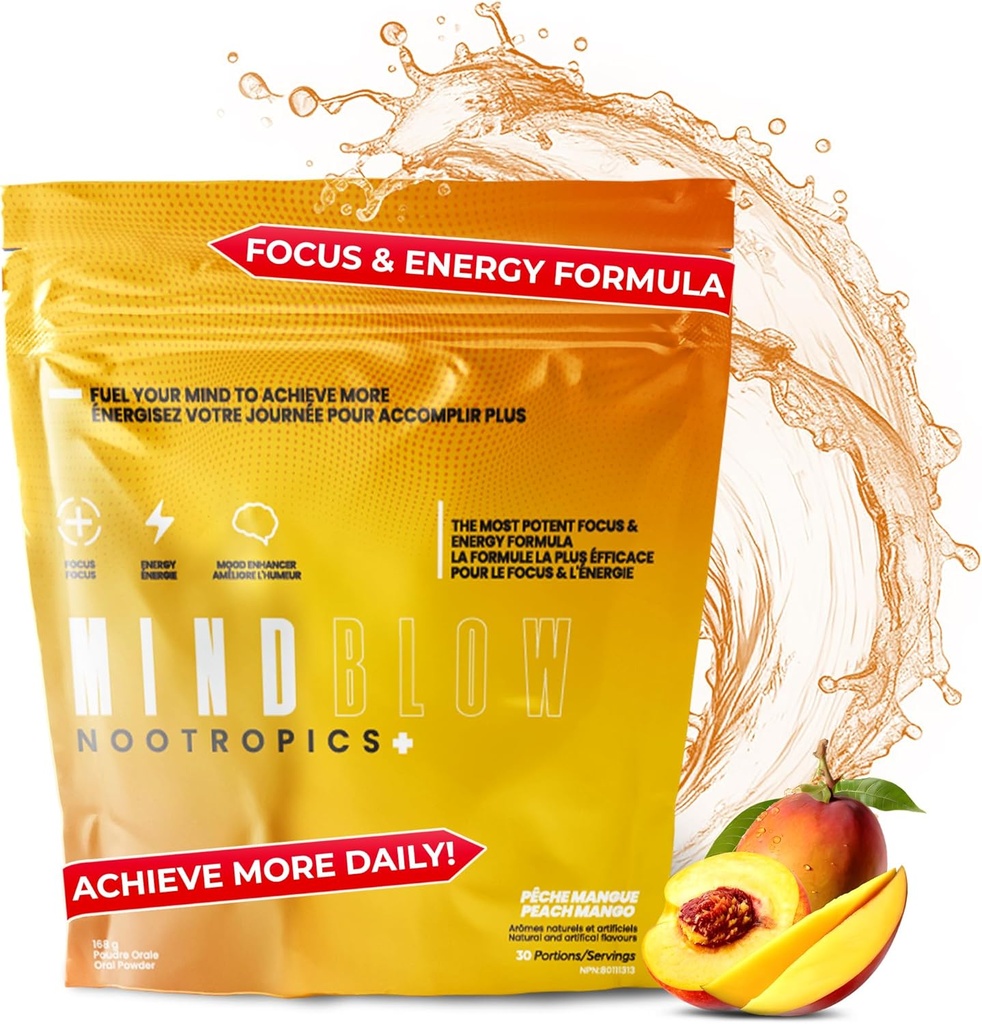 ノオトロピック・ブレイン・サプリメント(エネルギー、フォーカス、カフェイン、L-チロシン、ティークリン、アルファGPC、ゲーマー、ジム・エンタシアスト、学生、起業家、30サービング(ピーチマンゴー)