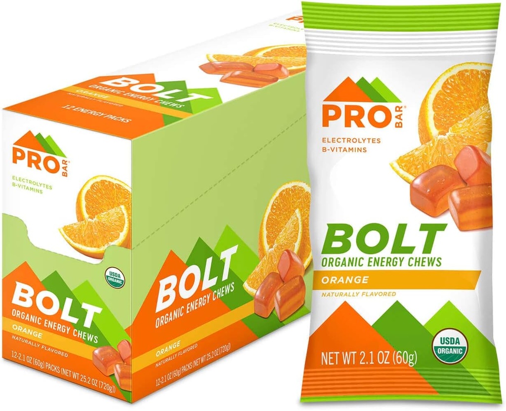 PROBAR - BOLT有機エネルギー咀嚼、オレンジ、非GMO、グルテンフリー、USDA認定有機、健康、自然エネルギー、ビタミンB&Cと高速燃料ガミー(12カウント)