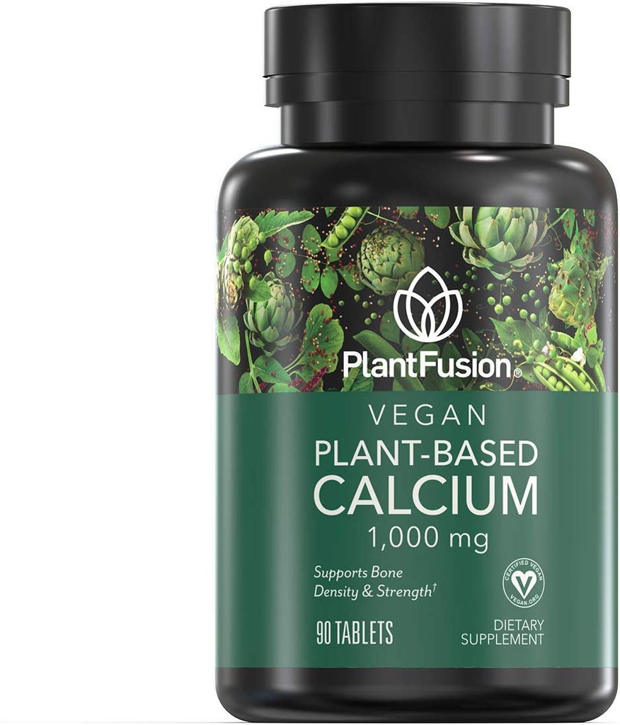 PlantFusion ビーガンカルシウム, プレミアムプラントベースのカルシウム (1000mg) アイスランド赤藻から供給, プラスマグネシウム, D3, K2, ボルン, 90 ビーガンタブレット