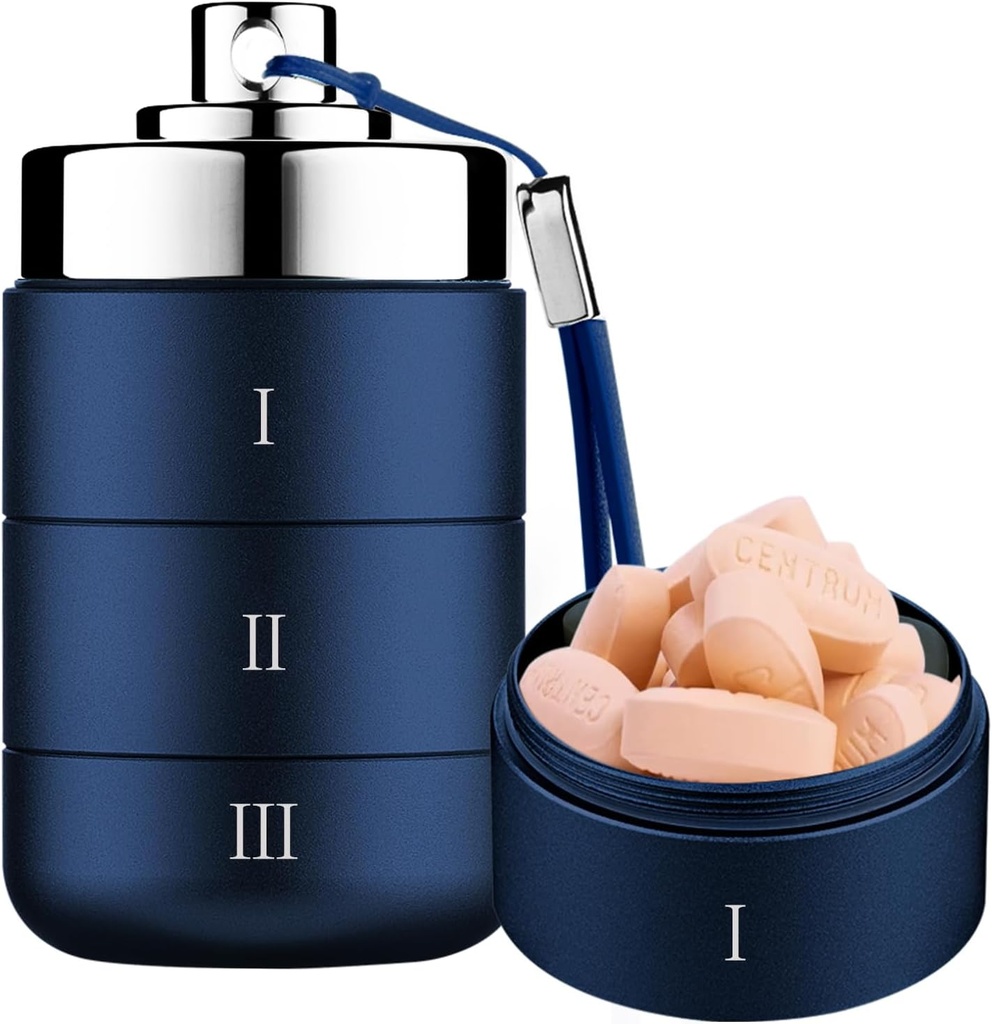 金属の旅行丸薬のオルガナイザー、携帯用防水毎日の丸薬箱、大きいアルミニウム丸薬の箱の容器3は日のビタミンのオルガナイザー、ビタミン、魚油、補足のための毎日の薬のオルガナイザーを回します