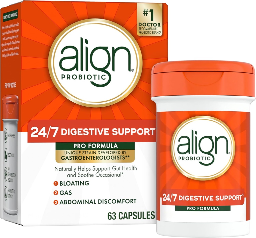 Align Probiotic, Pro Formula, Probiotics for Women and Men, Probiotics for Digestive Health, Men and Womens Probiotic Capsules Help Relieve Occasional Bloating & Gas*, 63 Capsules