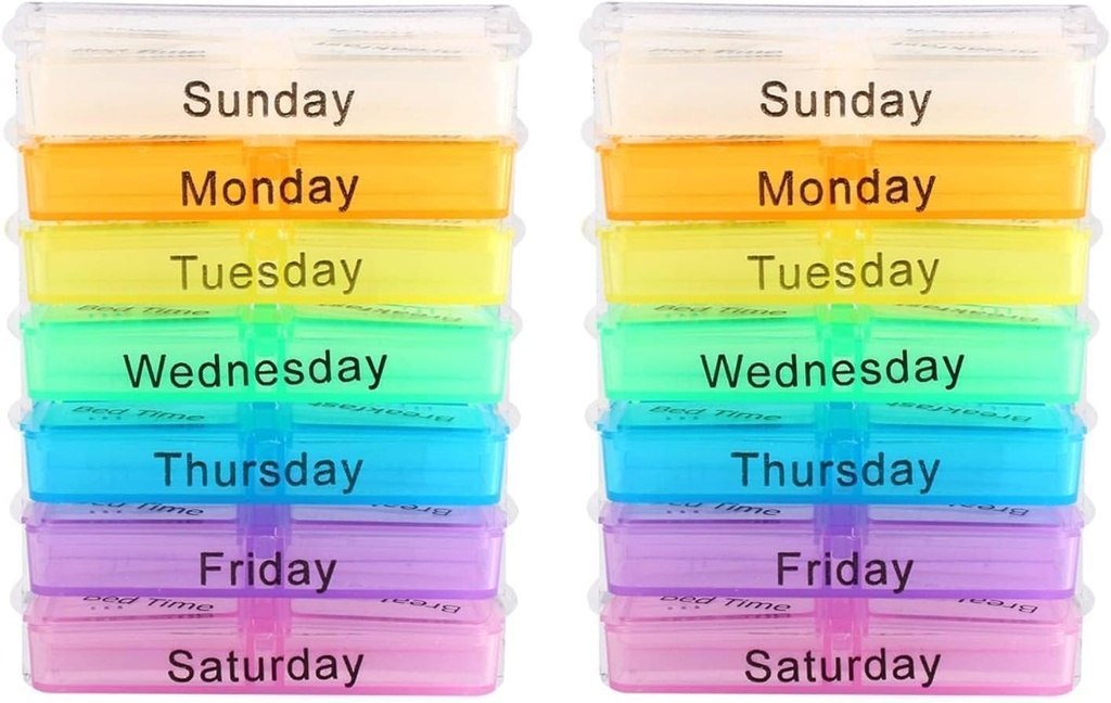 ピルディスペンサー, 2 PCSピルオーガナイザー 4 日を回します, 7 日ピルボックスポータブルトラベルピルケース積み重ね可能なコンパートメントビタミン魚油ピルサプリメントのためのパーソナル薬オーガナイザー