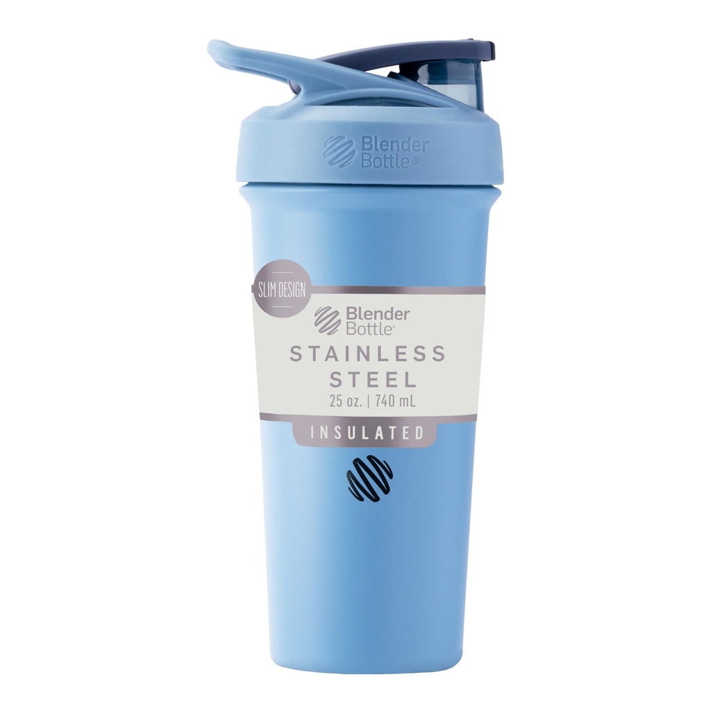 BlenderBottleのスポーツの洗練されたステンレス鋼のシェーカーはワイヤー ウィスク、25-Ounce、ほこりの青-運動選手のための蛋白質の揺れ及び水和を、容易な混合し、握ること容易な細い容易貯えられた飲み物風邪、ロックできるふたを保ちます
