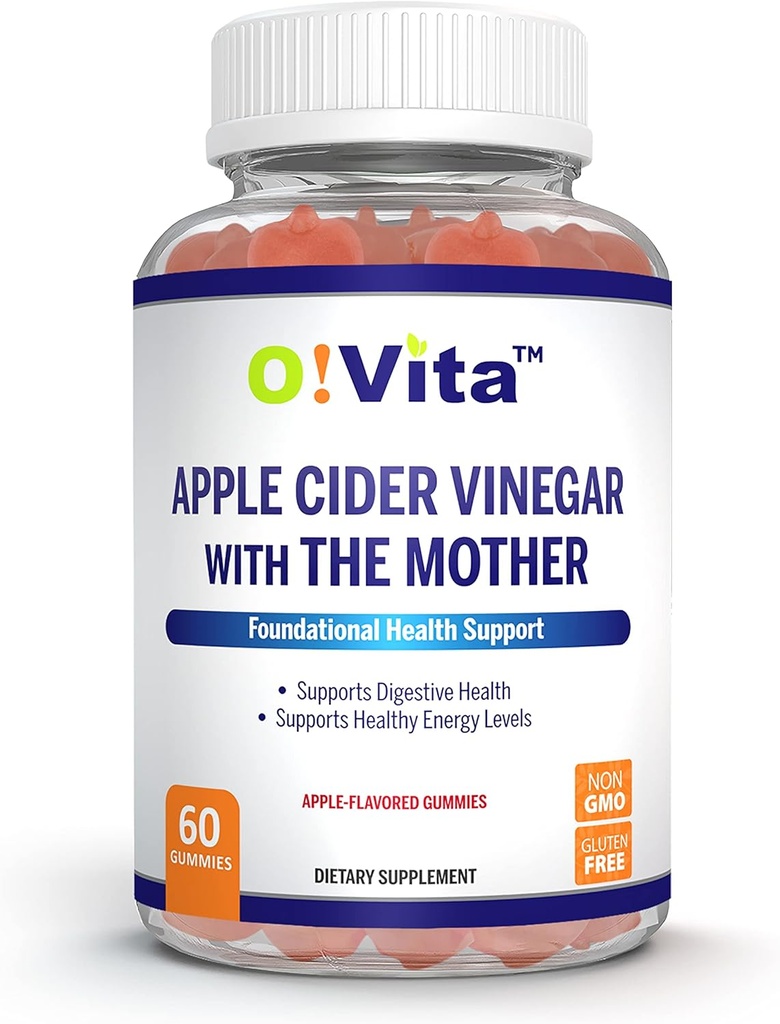 Apple Cider Vinegar Gummies with The Mother, Gluten Free, Vegan, Made with Pomagranate, Beet Root, and Vitamin B12 for Energy - 60 Non-GMO Apple Flavored Gummies, up to 2-Month Supply