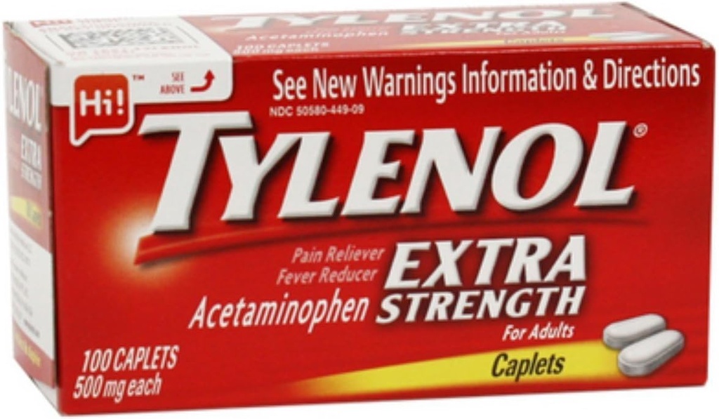 Tylenolの余分強さのアセトアミノフェン、500のmgのカプレット、100の計算