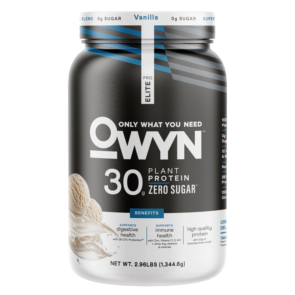 OWYNは、プロエリートビーガン30g植物ベースのハイプロテインパウダー、ゼロシュガー(バニラ、2.9ポンド)を必要とするものだけ
