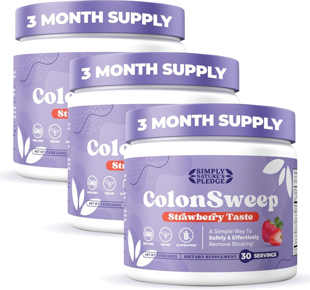 ColonSweep - イチゴ風味のプロバイオティックスピルムハスクパウダーコロンクレンザー、7.8 oz。 繊維のサプリメントは、腸の健康をサポート - ブロッキングリリーフ&デトックスのためのクレンジング - 30 サービング(パック3)