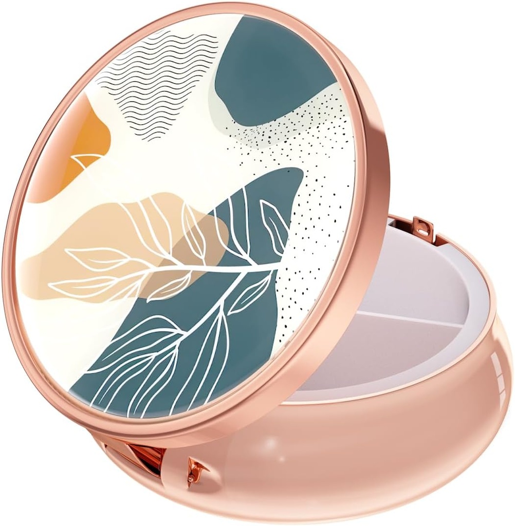 Rouidrの丸薬箱、3のコンパートメントの薬の丸薬の場合、Purse及びポケットのための小さい金属の旅行薬箱、ローズの金、抽象的なBohoの葉