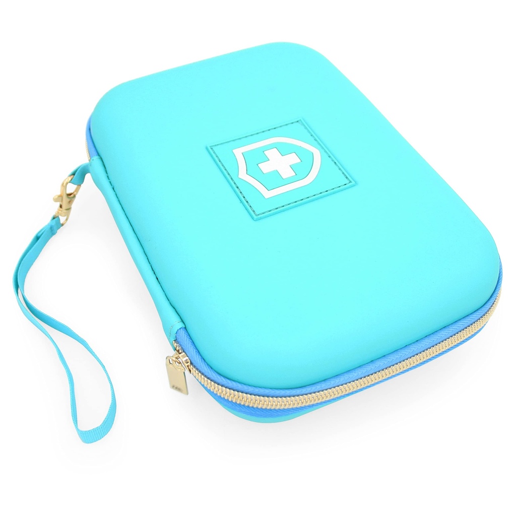 CASEMATIX 8"旅行のためのTurquoiseの喘息の吸入器箱はスペーサ、マスクおよび付属品、含まれている場合だけに合います