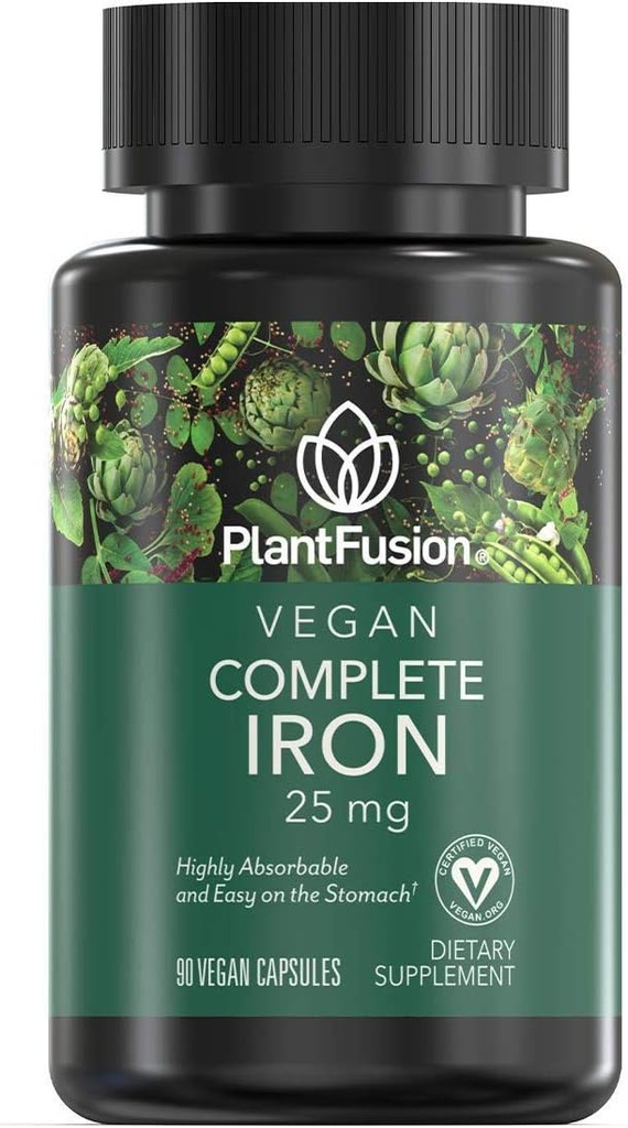 PlantFusionビーガンアイアンサプリメントから, プレミアムプラントは、女性と男性のための鉄のサプリメントを基づかせていました (25mg), プラス Folate & B12, 90 ベジギーカプセル