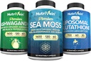 Nutrivein Premium Irish Sea Moss Capsules, Ashwagandha, and Liposomal Glutathione Supplement Bundle: Sea Moss, Reduced Glutathione, & Ashwagandha Supplements for Immunity, Mood, Digestion, & Detox