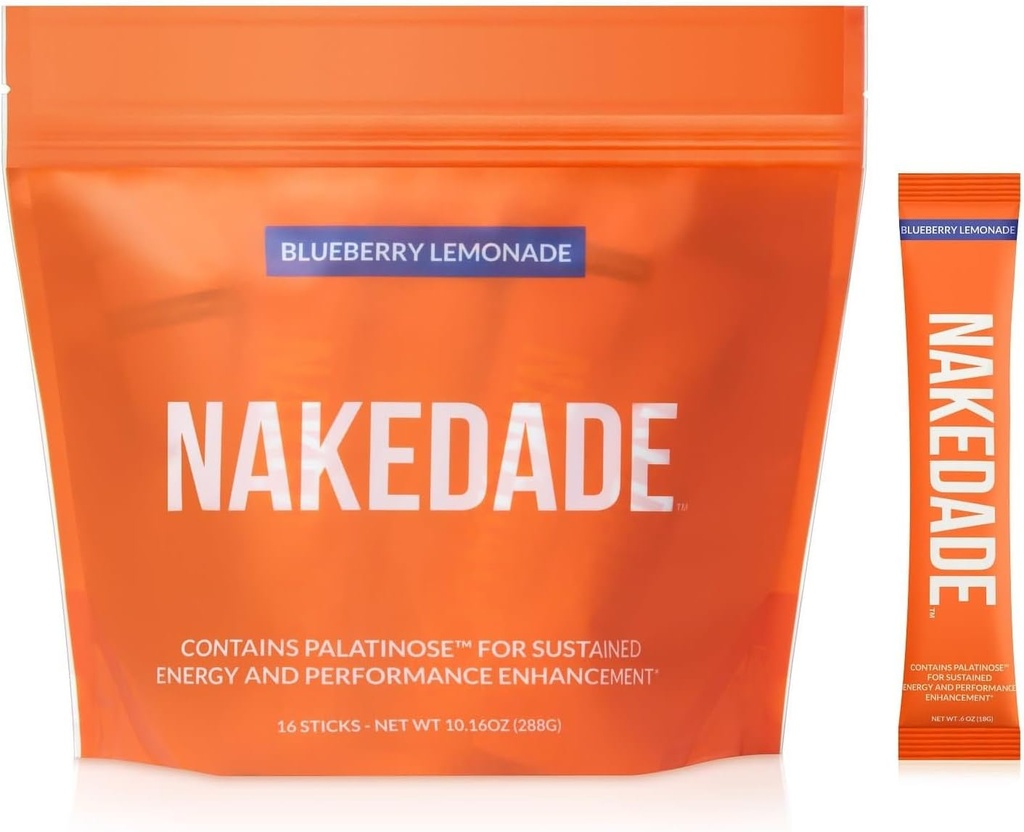Nakedade Blueberry Lemonade - スポーツドリンクパウダーを強化するパフォーマンス - 電解質パウダー - GMOや人工甘味料、グルテンフリー、大豆フリー、乳製品なし - 16スティック