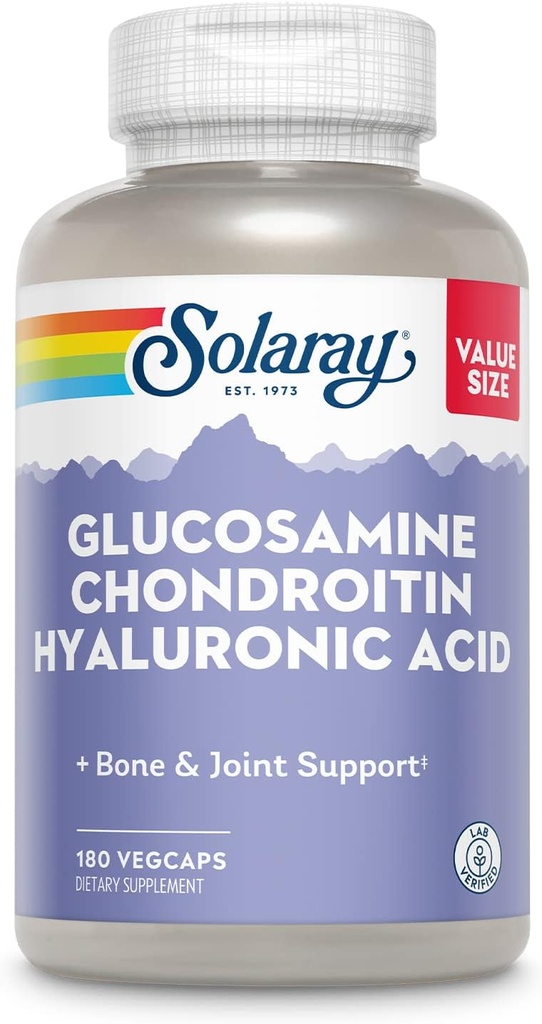 SOLARAY GlucosamineのコンドロイチンのHyaluronic酸、健康な骨および接合箇所サポート補足は吸収性、実験室によって確認される、60日の保証、60のサービング、180のベジキャップを補います