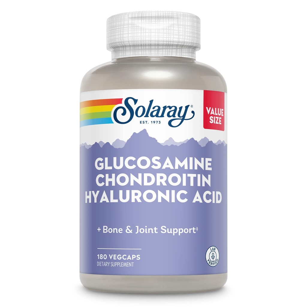 SOLARAY GlucosamineのコンドロイチンのHyaluronic酸、健康な骨および接合箇所サポート補足は吸収性、実験室によって確認される、60日の保証、60のサービング、180のベジキャップを補います