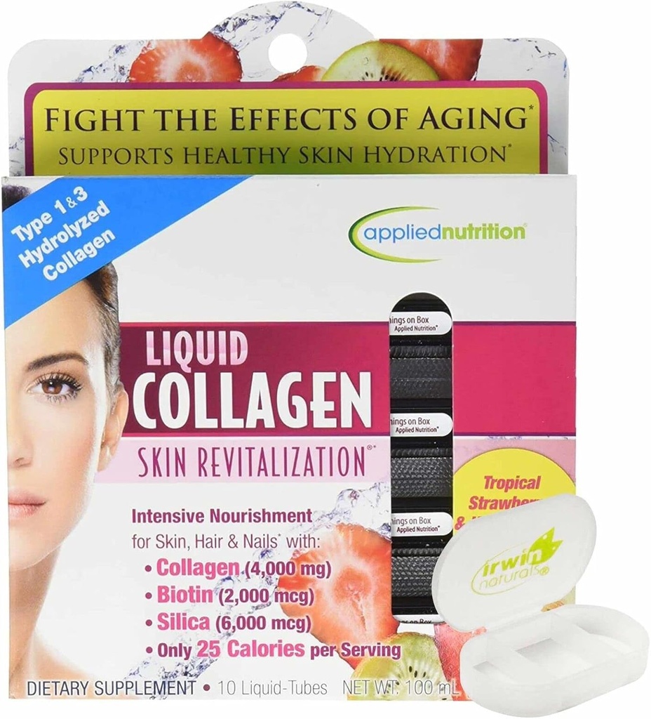 Liquid Collagen Skin Revitalization Dietary Supplements 10 Liquid Tubes with Pill Case