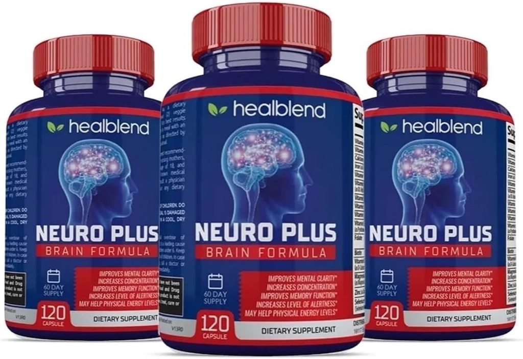 Neuroプラス脳&フォーカスフォーミュラ - 脳ブースターサプリメント、メンタルクラリティ&フォーカスをサポート - 集中力と精神エネルギーを強化 - 120カプセル(3パック)