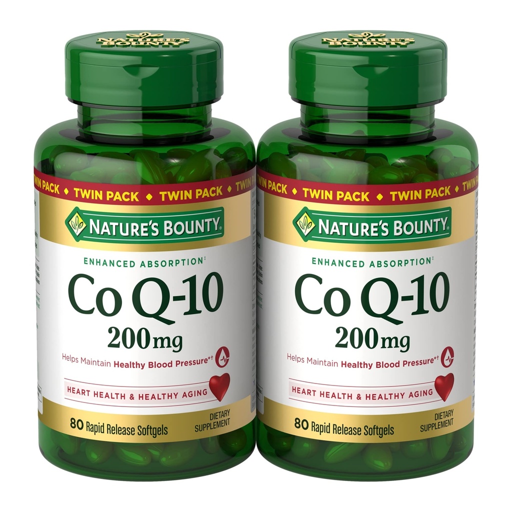 Nature's Bounty CoQ10 200 mg Softgels, 心臓の健康 & 細胞エネルギーサポート, ツインパック, 160 急流リリースSoftgels