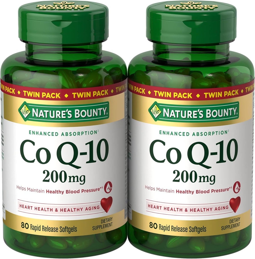 Nature's Bounty CoQ10 200 mg Softgels, 心臓の健康 & 細胞エネルギーサポート, ツインパック, 160 急流リリースSoftgels