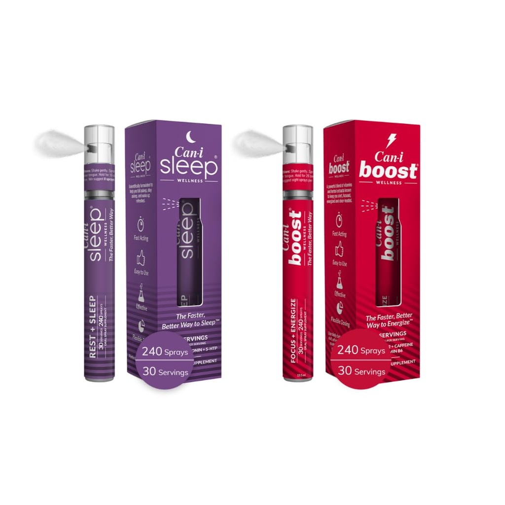 Can-i Wellness Fast-Acting経口スプレーバンドル - MelatoninとGABA、B12、Ubiquinolとカフェインによる毎日のエネルギーサポート - ビーガンフォーミュラ、ポータブル、旅行フレンドリースプレー