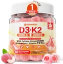 Vitamin D3 K2 Gummies 5000IU / 10,000 IU with 500mg Calcium + K2(MK-7) 200mcg, Magnesium, Vitamin C & Zinc, Extra Strength - Ultimate Absorbency for Bones, Muscles, Teeth, Vegan, 60 Count (Pack of 1)