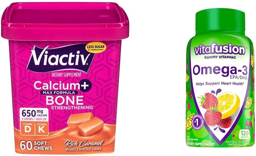 Viactiv Calciumの咀嚼及びVitafusion Omega-3のガミーのビタミンの束 - 骨の健康のための60のカルシウムChews +心の健康のための120のオメガ3のガミー
