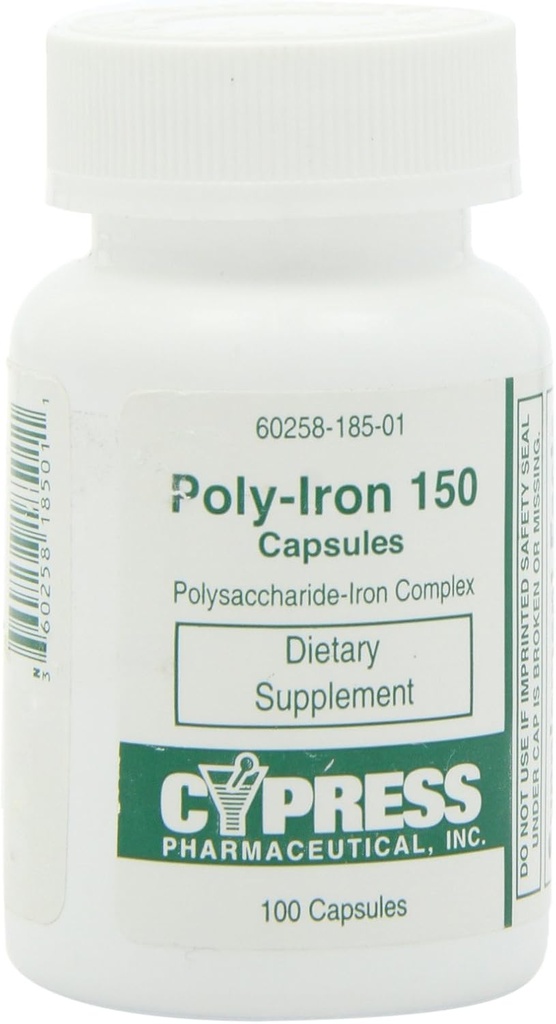 栄養補助食品 - ポリ鉄カプセル150mg(100枚/瓶) Cypress Pharmaceutical #185-01(100枚)