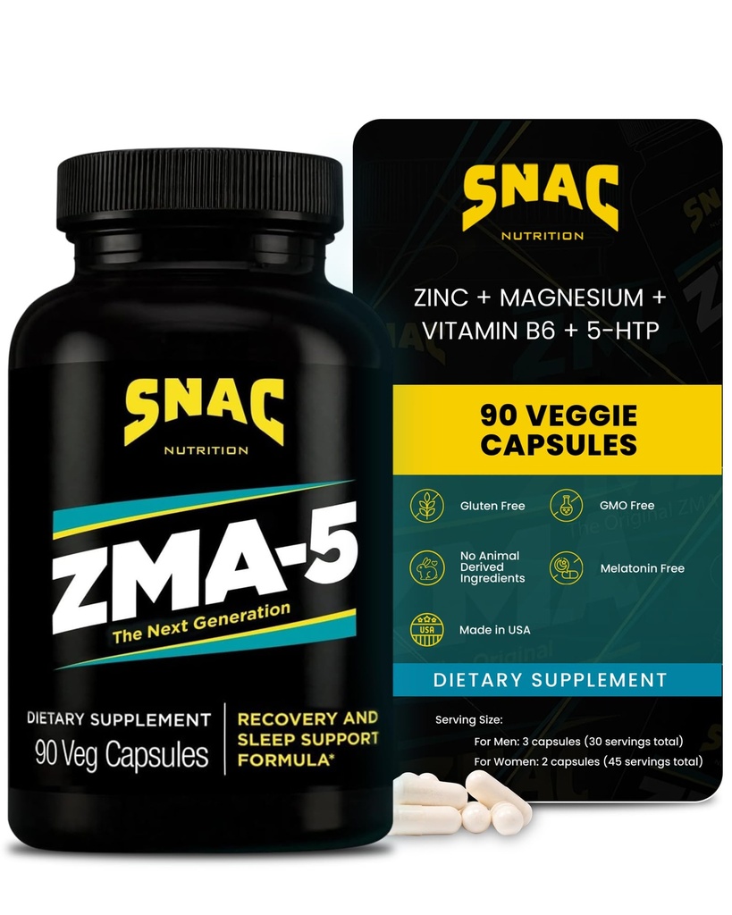 SNAC ZMA-5睡眠補助食品, 筋肉の回復を促進します。 & 成長, 免疫サポート, & 亜鉛と回復睡眠, マグネシウム & 5-HTP, ポストワークアウト, ベッド前に ZMA サプリメント 90 ベジギーカプセル