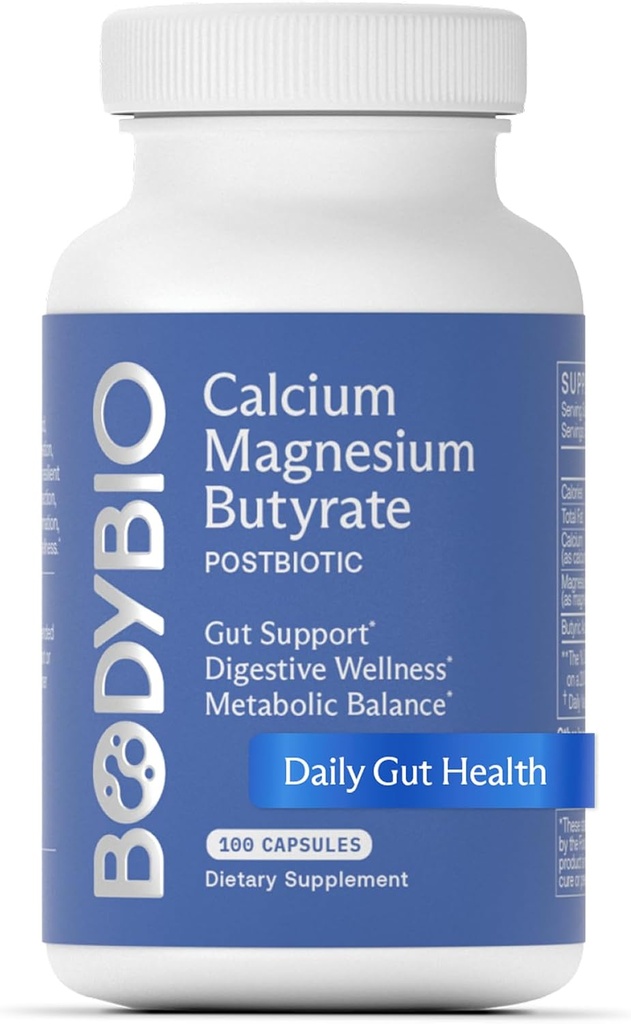 BodyBio Butyrate - Gut Health、消化器系サポート、Bloat、ガス&便秘救済、Leaky Gut修理 - カルシウム、マグネシウム + GIウェルネス用乳酸サプリメント