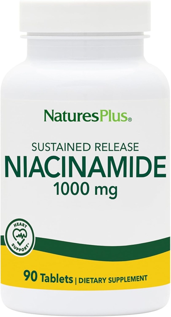 Natures Plus Niacinamide 1000mg - 90 Sustained Releaseタブレット、2のパック - 免疫と皮膚の健康、エネルギー生産と脳機能をサポート - ベジタリアン、グルテンフリー - 180 Totalサービング