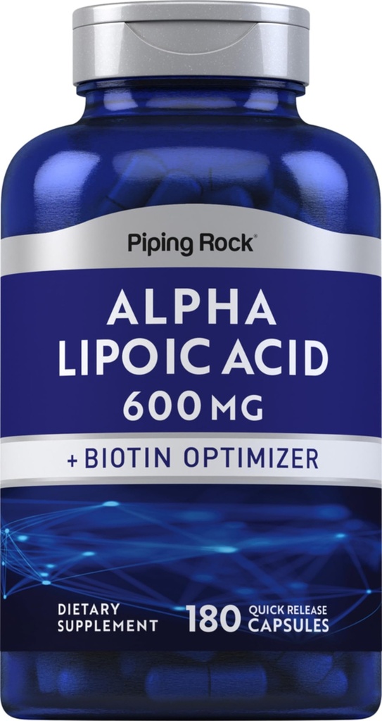 ピッピングロックアルファリポ酸600mg | 180カプセル | プラスビオチンオプティマイザ | ALAサプリメント | 非GMO、グルテンフリー