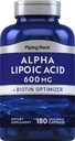 ピッピングロックアルファリポ酸600mg | 180カプセル | プラスビオチンオプティマイザ | ALAサプリメント | 非GMO、グルテンフリー