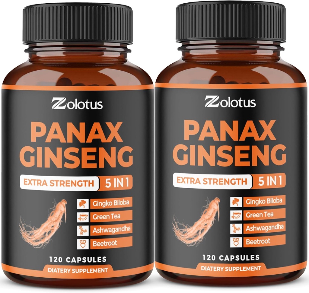 ゾロタスの韓国の赤のPanax Ginseng + Ginkgo Biloba、Ashwagandha、ビートルート、緑茶 - 120カプセル(パッケージ2)