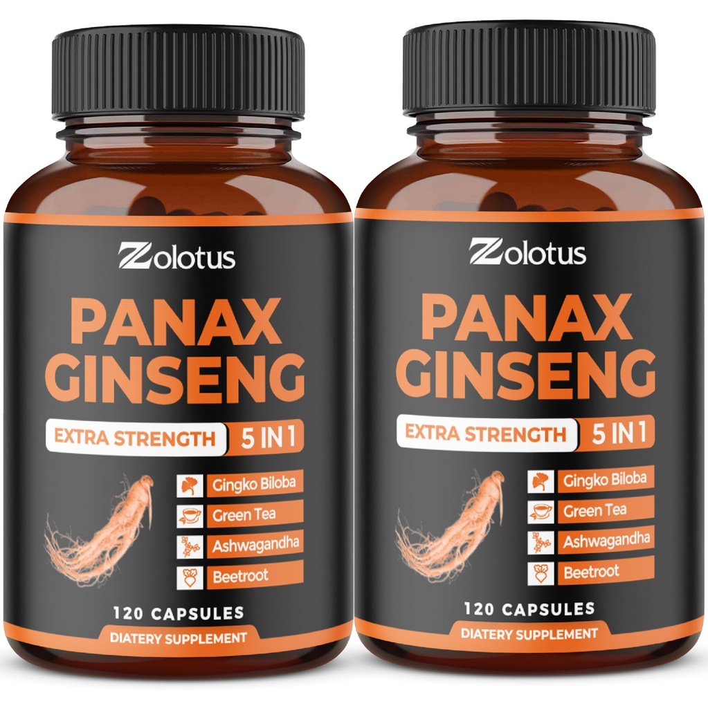 ゾロタスの韓国の赤のPanax Ginseng + Ginkgo Biloba、Ashwagandha、ビートルート、緑茶 - 120カプセル(パッケージ2)