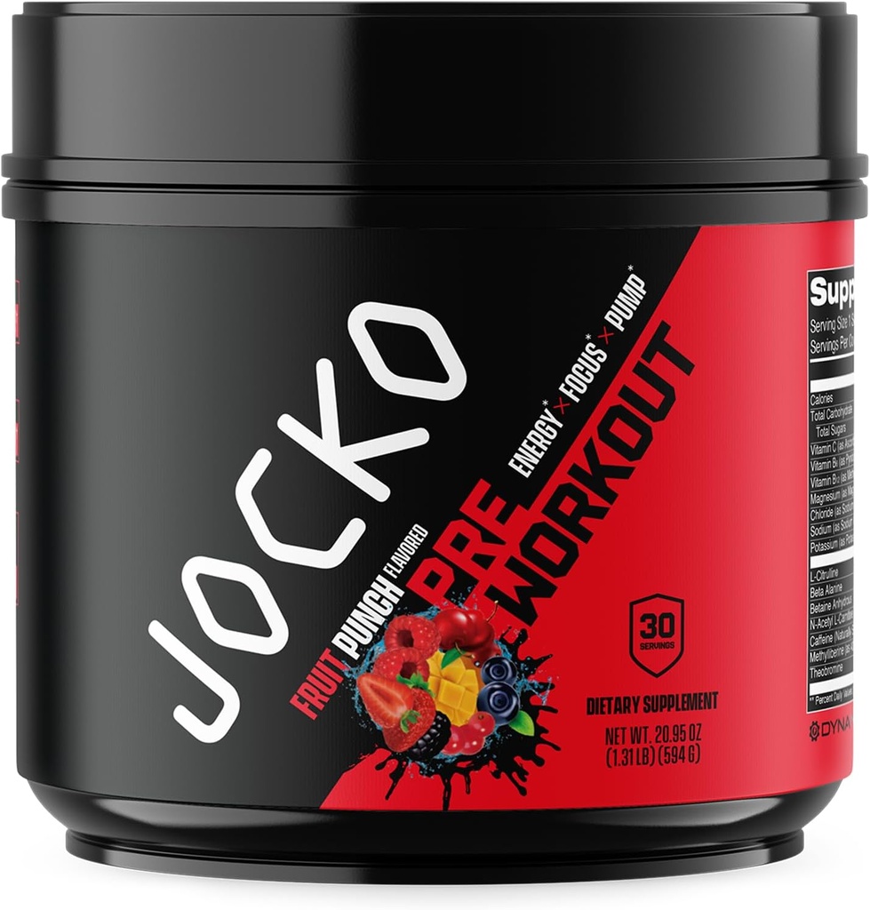 人及び女性のためのJockoの燃料のプレワークアウト-ベータAlanine + L-Citrulline、サポート マッスル ポンプ、エネルギーおよび回復、カフェインのフルーツ パンチの200mg、30のサービング1.31lbs (594 G)