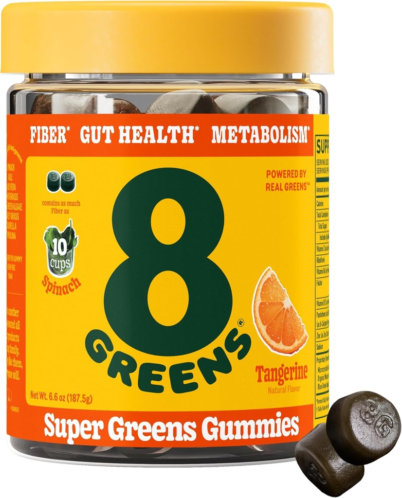 8Greens 繊維の極度の緑のグミ | 繊維、腸の健康、代謝。 8つの実質の緑との消化器の健康、ブーストの免疫システム及び消化器の健康 - 非GMOの方式、Gummy、タンジェリンの味、50の計算