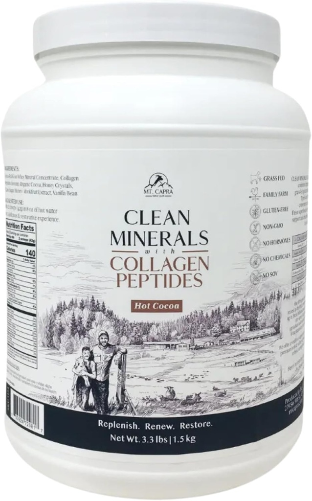 Mt. Capra Clean Minerals with Collagen Peptides | Healthy Hot Cocoa with Minerals from Goat Milk Whey and Grass-Fed Type I and III Collagen Peptides for 10 g Protein | 35 Servings - 3.3 Pounds