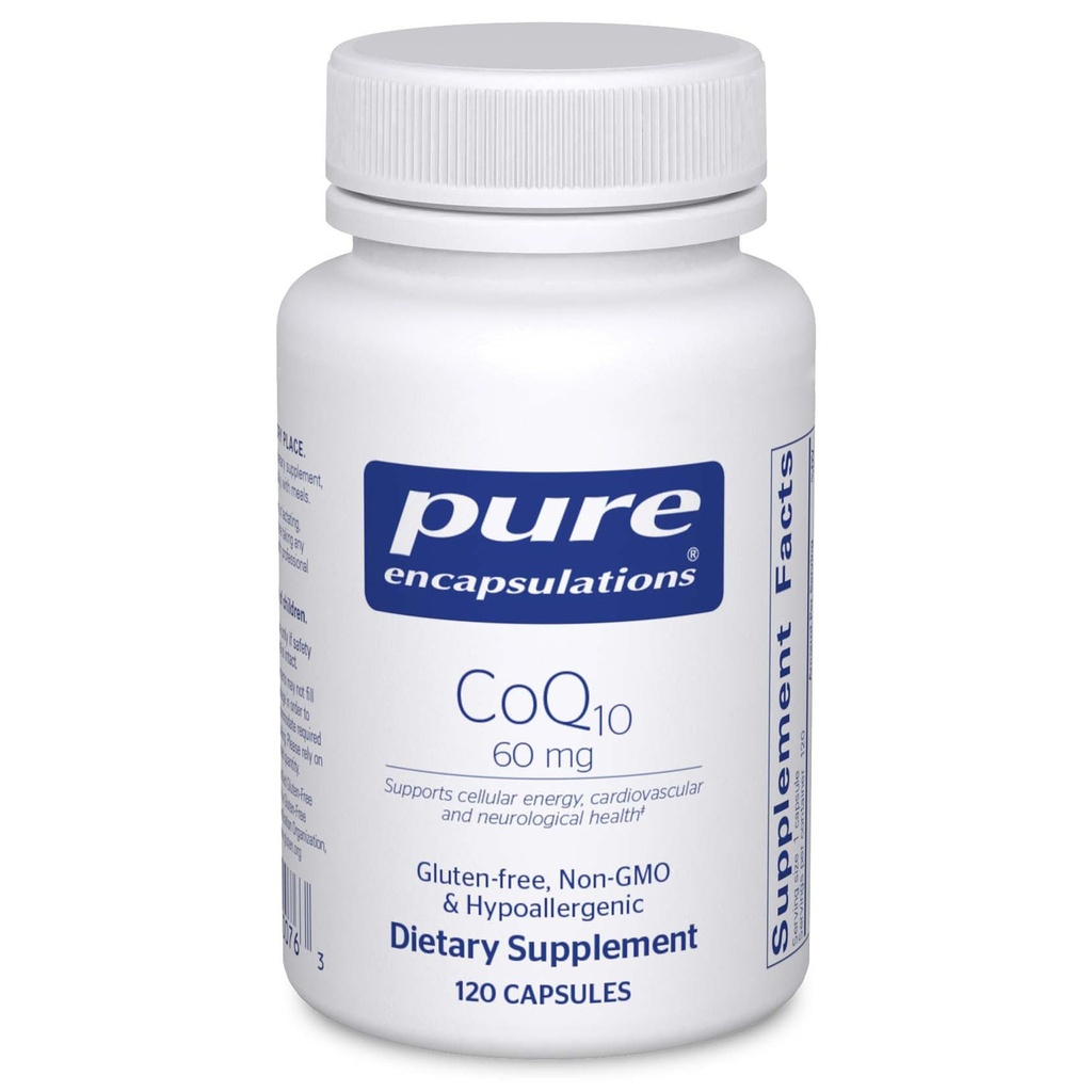 純粋なカプセル封入CoQ10 60 mg | エネルギー、酸化防止剤、脳および細胞の健康、認知症および心血管サポートのための補酵素Q10サプリメント* | 120カプセル