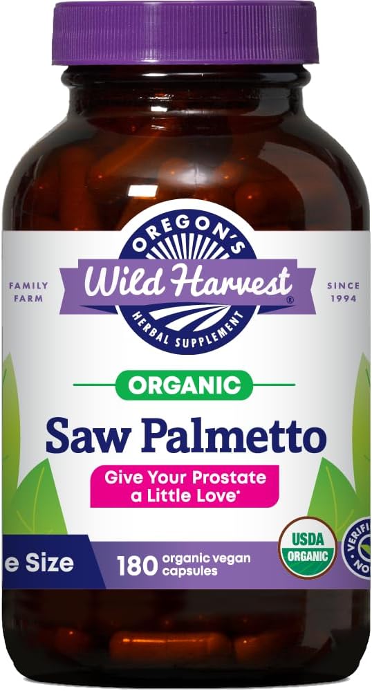 Oregon's Wild Harvest Certified Organic Saw Palmetto Herbal Capsules, 180 Count