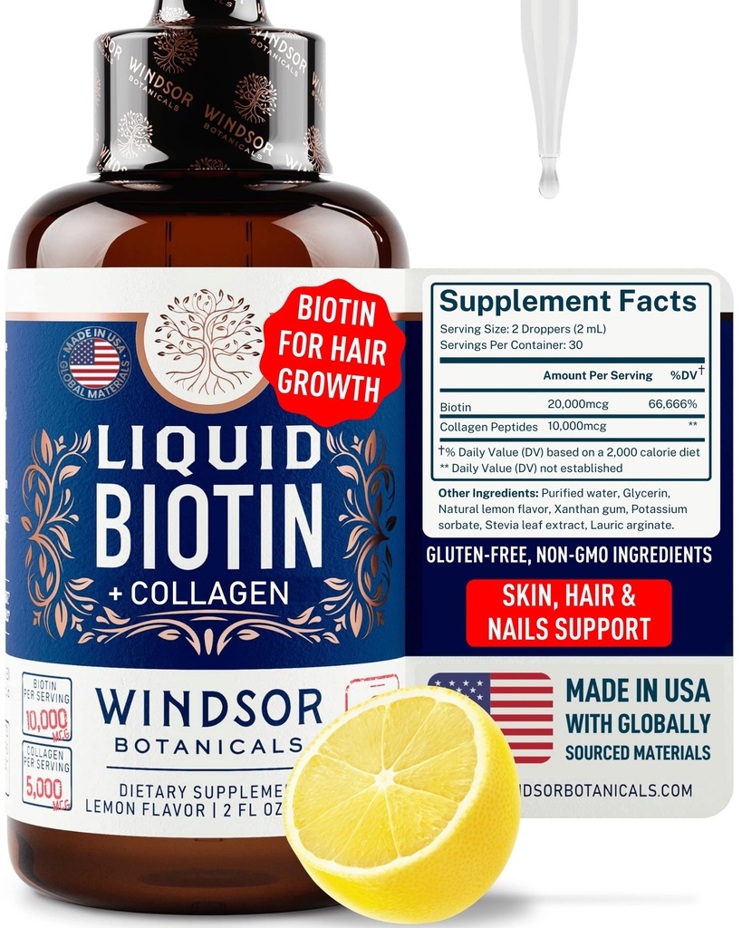 毛の成長のコラーゲンのための液体のビオチン-Biotinの液体10,000mcgのコラーゲン5,000mcgの余分強さの液体-毛の成長のための液体のコラーゲンそしてビオチンの低下-女性のためのBiotinそしてコラーゲンの低下- 2oz
