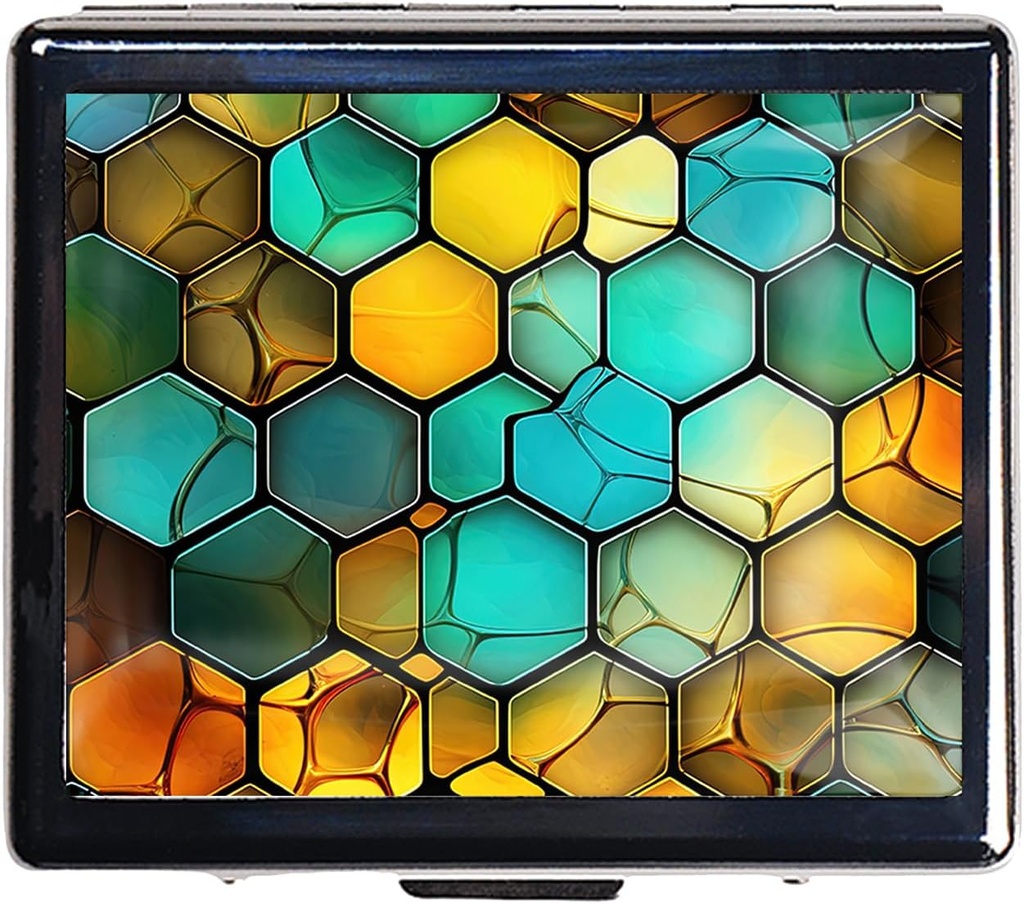 銀製のビンテージ ピル ボックス 7 日 メタル ピル ボックス と ミラーと 8 コンパートメント キュート トラベル ピル オルガナイザー for 財布 (Abstract Octagon Honeycomb)