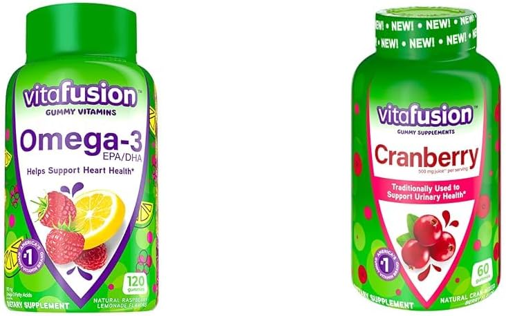 女性のためのクランベリーグミー、120カウントオメガ3 EPA / DHAベリーレモネードと60カウント500mgクランベリージュースとビタミンVitafusion Omega-3ハート健康Gummyビタミン