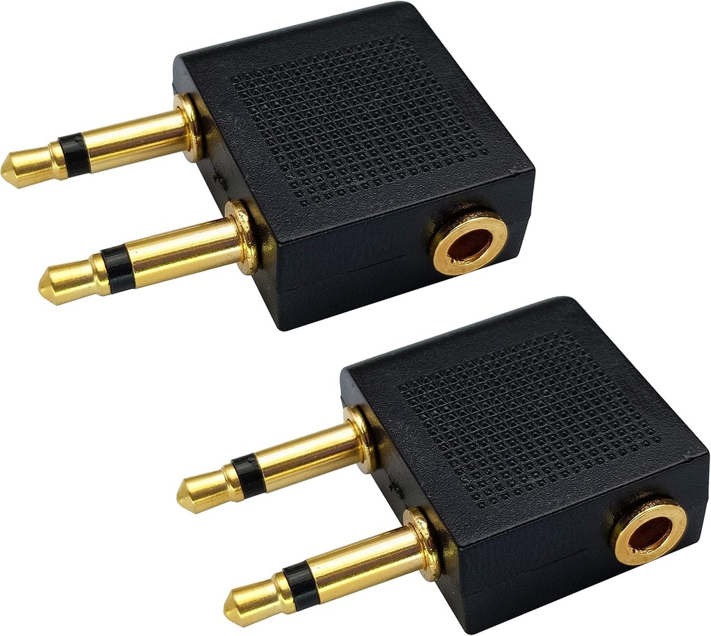 二重3.5mm (1/8")の男性から3.5mmの女性AUXの可聴周波ジャックのアダプターのコンバーターへの飛行機の飛行機の飛行(2パック)のヘッドホーンを使用して下さい