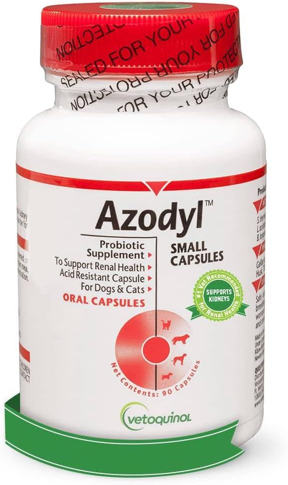 Vetoquinol Azodyl Kidney Health Supplement for Dogs & Cats, 90ct - Probiotic Pet Wellbeing - Help Support Kidney Function & Manage Renal Toxins - Renal Care Supplement - Easy-to-Swallow Small Caps