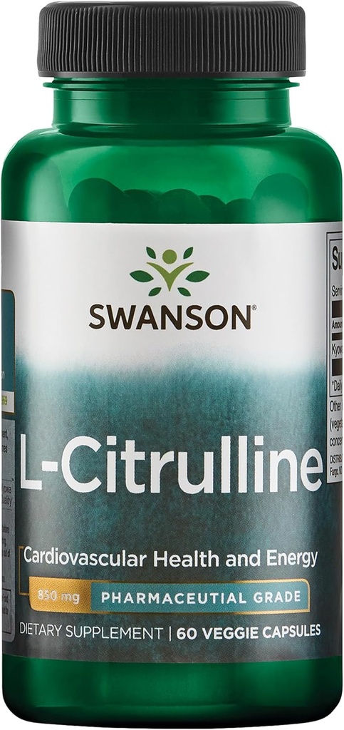 Swanson L-Citrulline - Natural Supplement Promoting Cardiovascular Health & Energy Support - Helps Increase Circulation - (60 Capsules, 850mg Each)